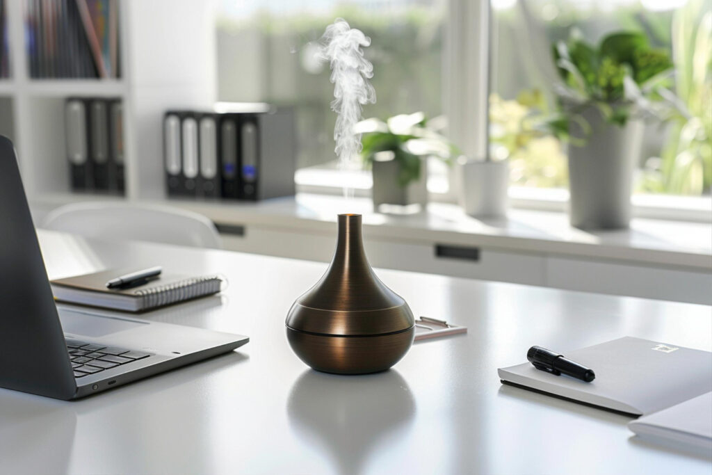 Escritório com difusor em mesa