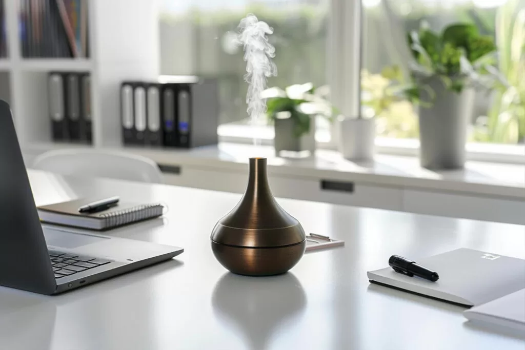 Escritório com difusor em mesa