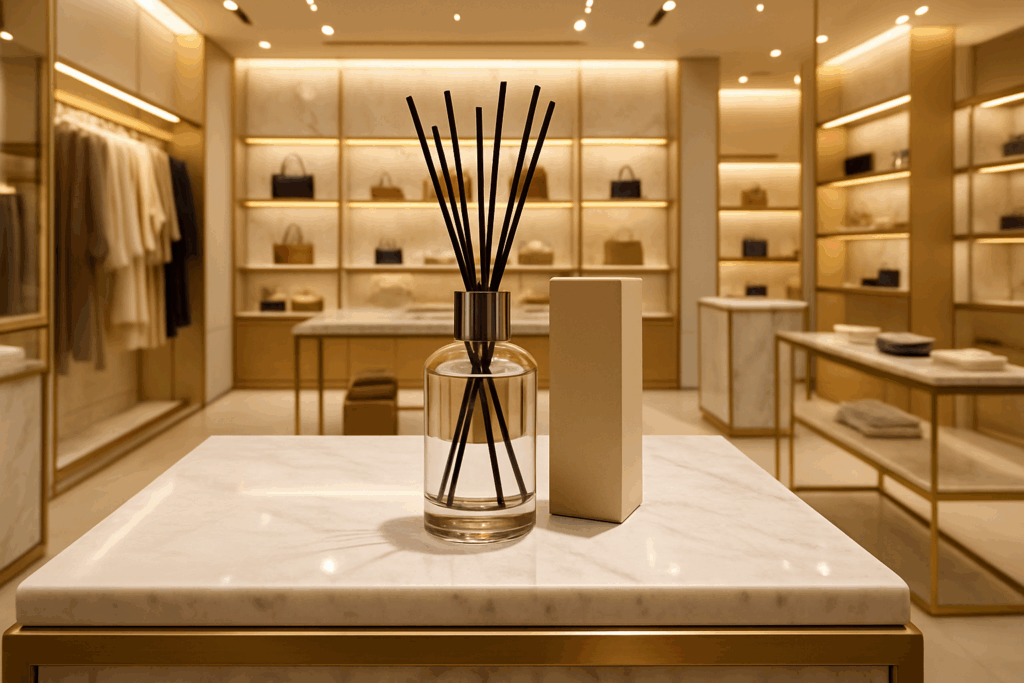 Cheiro de lavanda: difusor de varetas em loja.