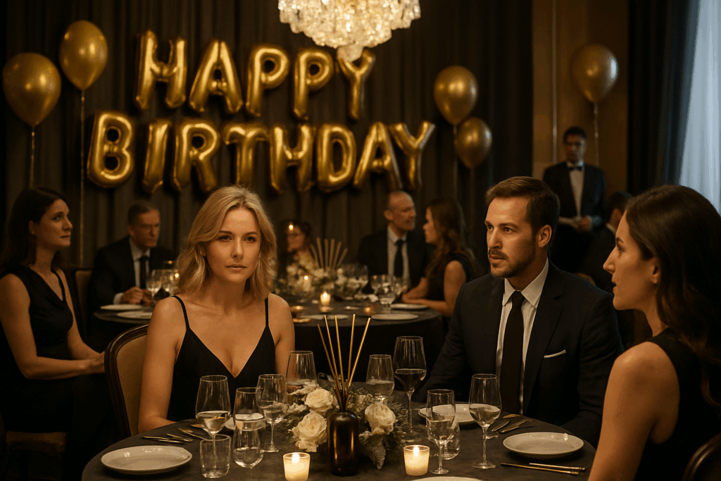 Aromatização para aniversários: pessoas sentadas em mesa de festa.