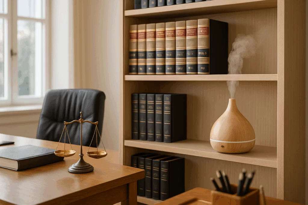 Aromas para escritório de advocacia: escritório com um aromatizador na estante