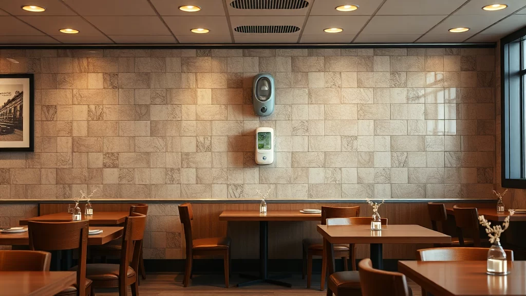 Aromas para restaurantes: salão de restaurante sem clientes e na parede um aromatizador