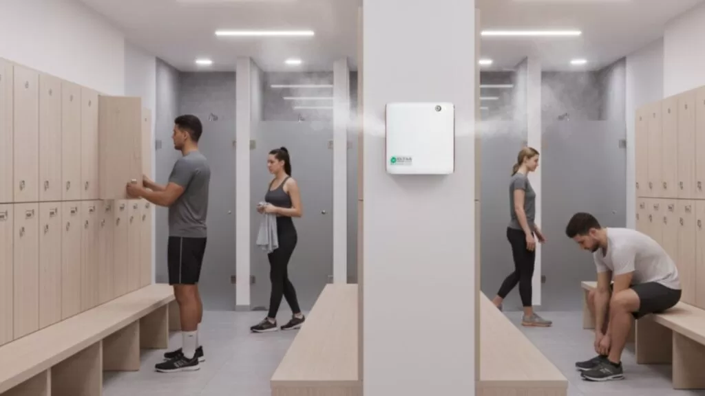 Aromas para academias: pessoas em vestiário aromatizado.