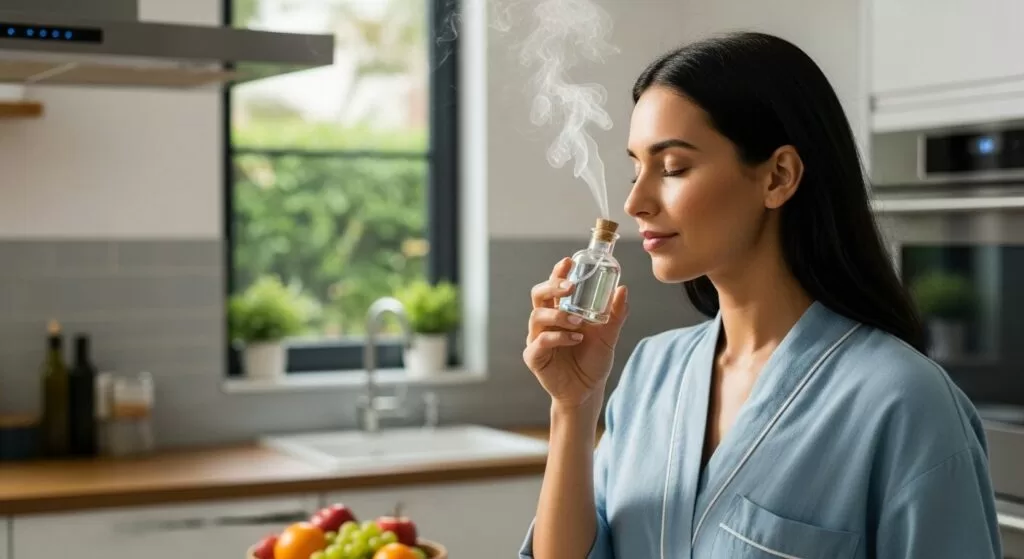 mulher cheirando aromatizador