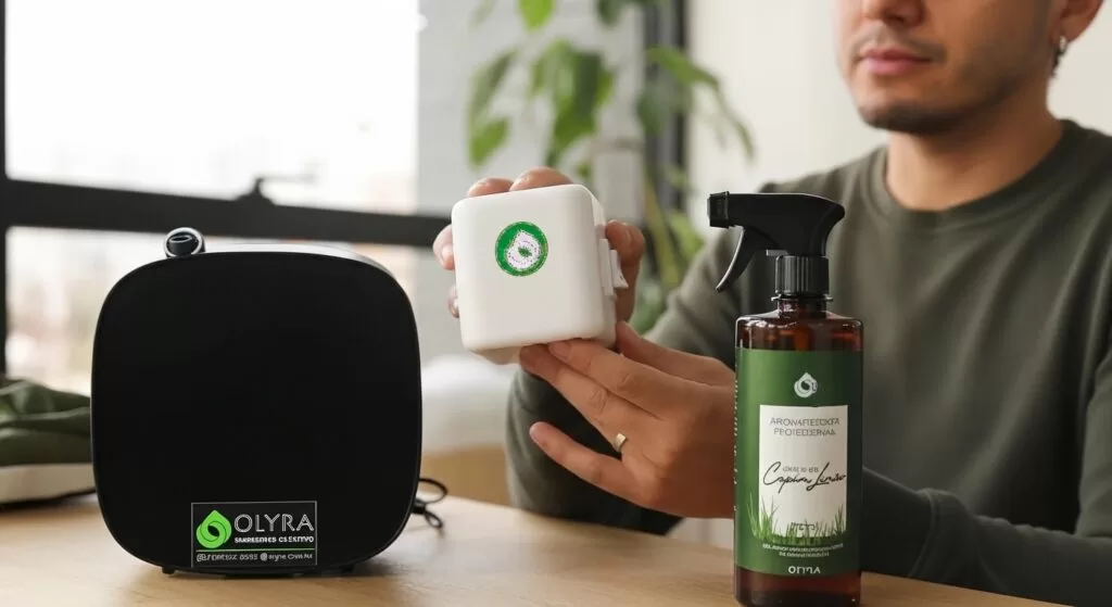 pessoa analisando três tipos de difusores