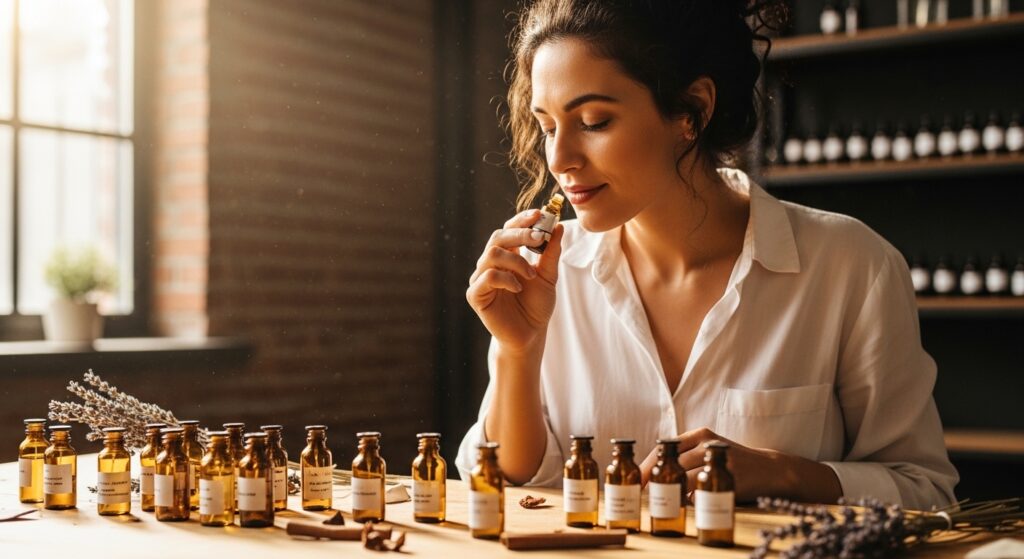 mulher sentindo aromas