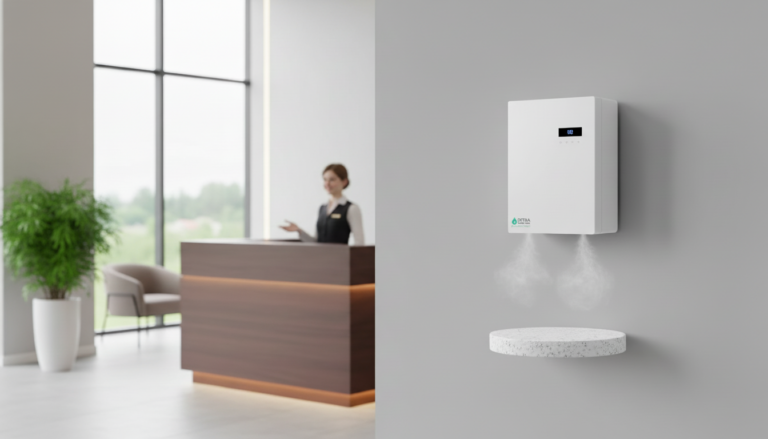 Aromatização para comércio: difusor automático em salão de recepção.