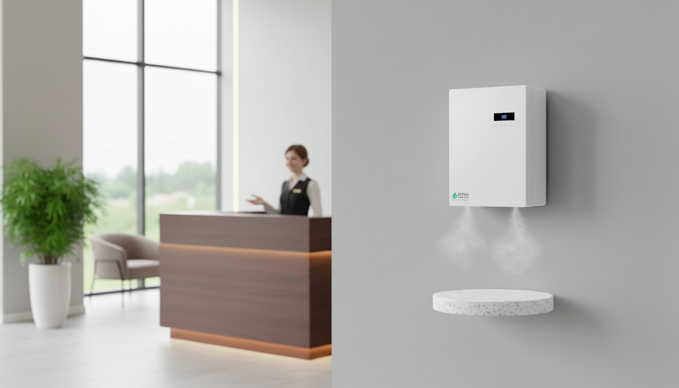 Aromatização para comércio: difusor automático em salão de recepção.