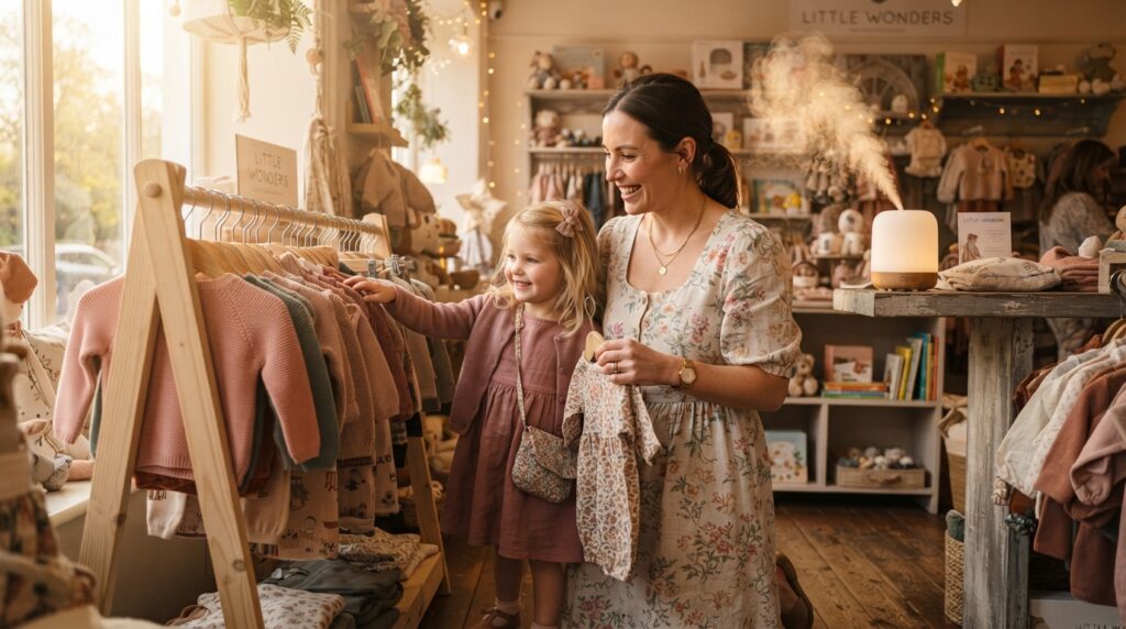 mãe e filha escolhendo roupas